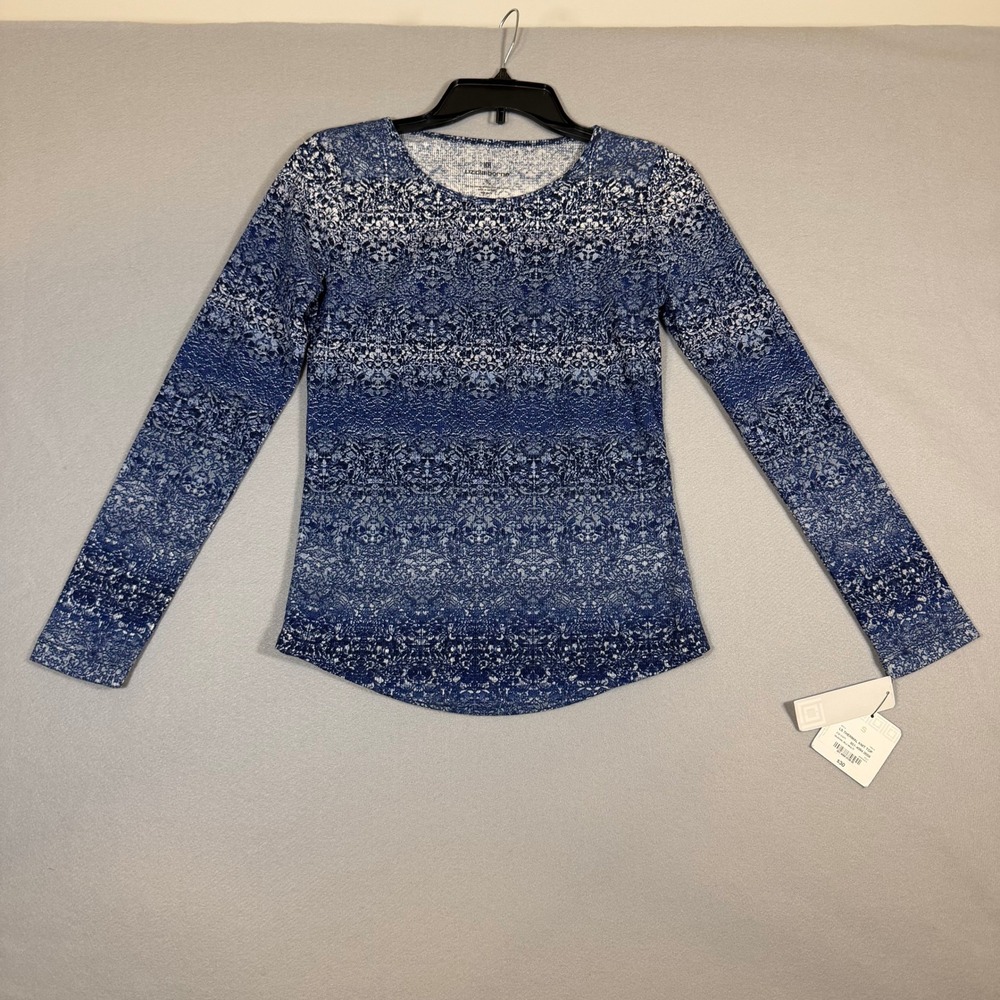 Liz Claiborne LS Thermal Knit Top Glacial Blu Multi Blue White Small NWT